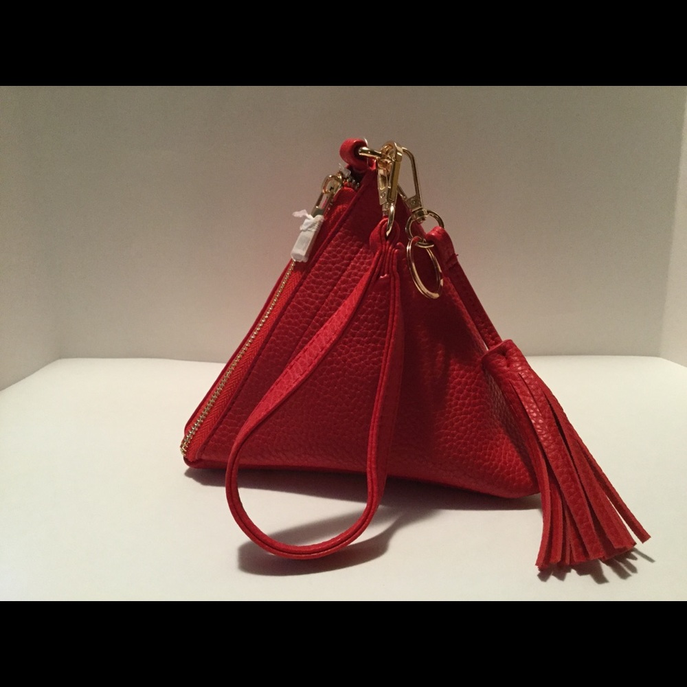 Red wristlet with tassel vegan leather